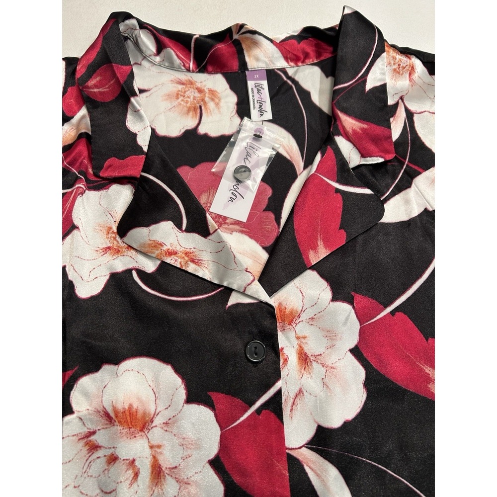 New plus Size Button Up Blouse 3XL Black With Floral NWT $54 Lilac + London